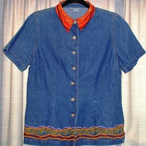 Vintage Short Sleeved Blue Jean Embroidered Shirt